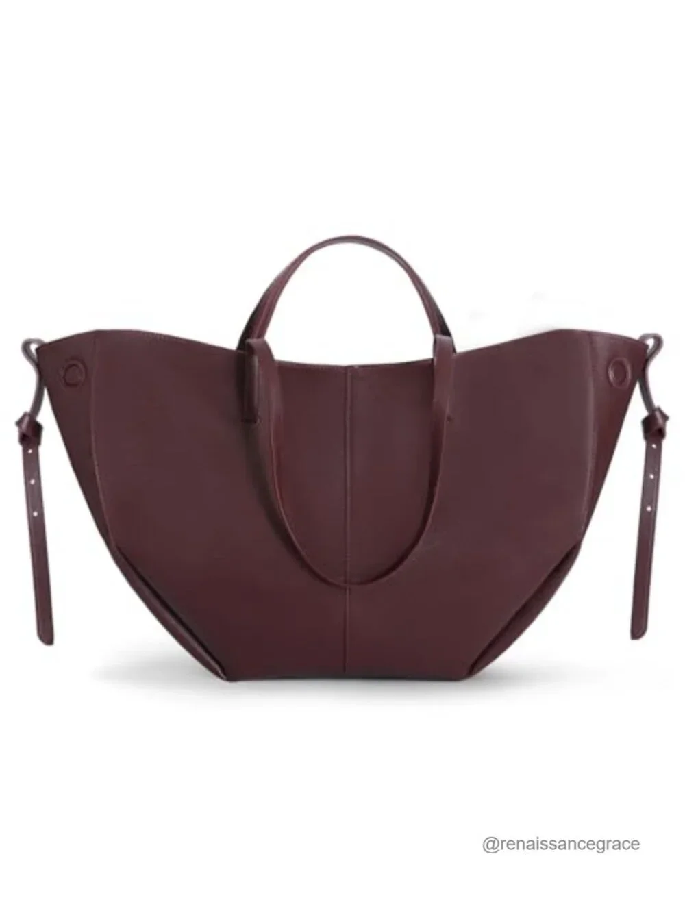 Faux Leather Wing Tote - Lightweight Bucket Handbag with Handles & Strap